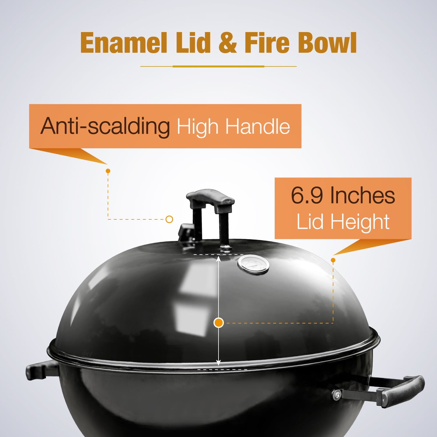 PHI VILLA 22" Portable Kettle Charcoal BBQ Grill, Black