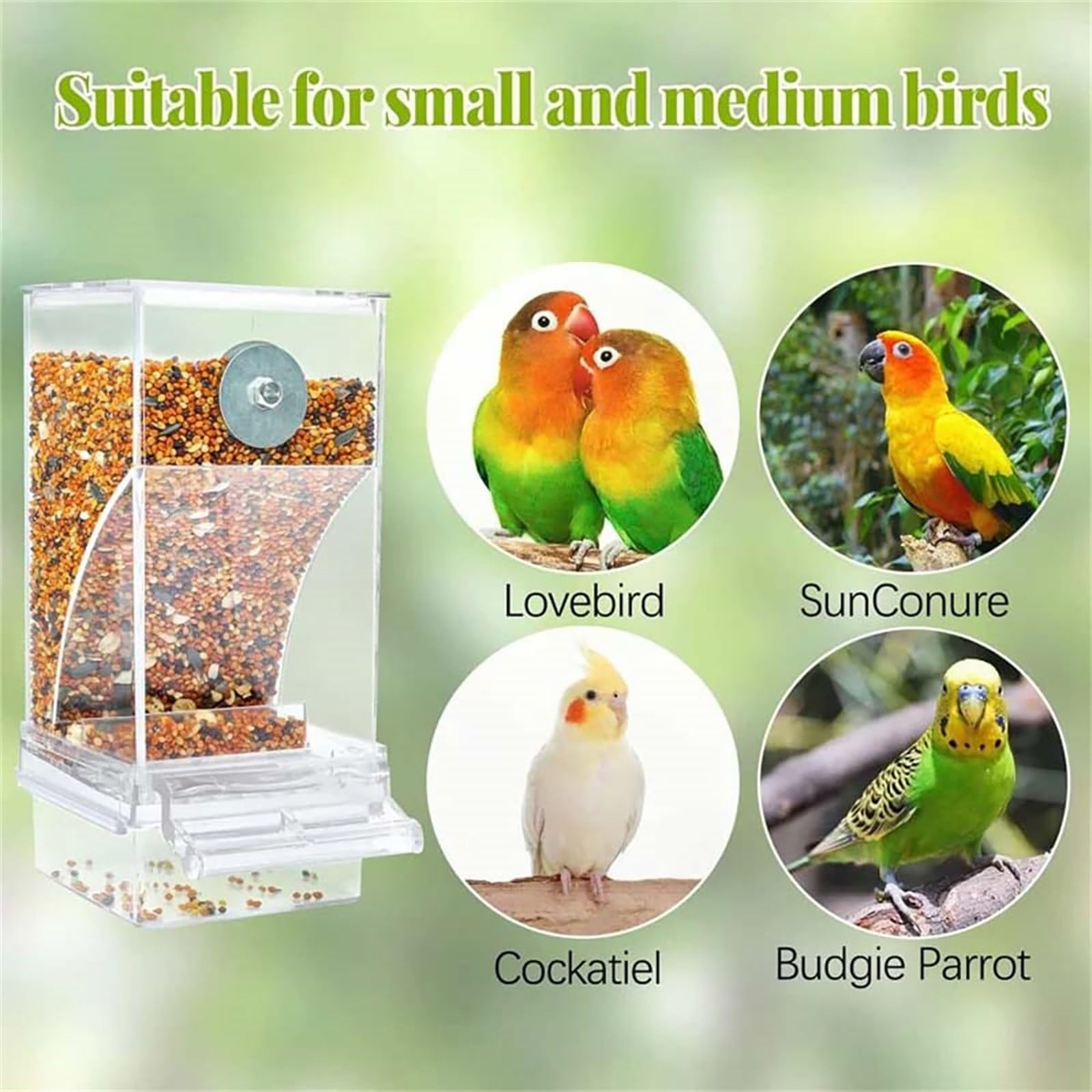 Clearance Bird Feeders 1* Bird Feeder Parrot Automatic Feeder No Mess Bird  Feeder Food Container Feeding Station foraging Cage Accessories Acrylic  Suitable for Parrot Love Bird (Transparent) - Walmart Business Supplies, image size:1600x1600
