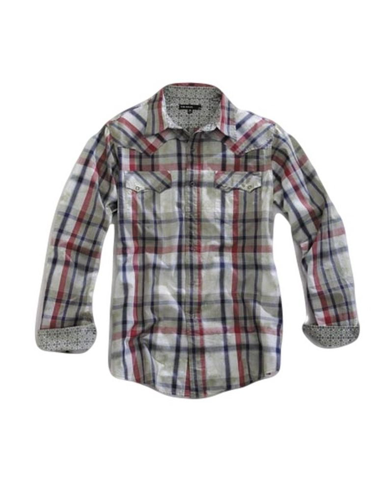 Tin Haul Mens Red/Blue 100% Cotton Old School Plaid L/S Shirt