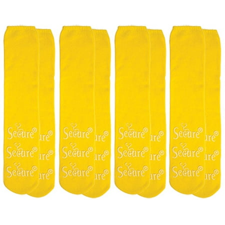 

Secure (4 Pairs) Non-Skid / Non-Slip Slipper Socks for Fall Prevention - 100% Cotton - Yellow- One Size Fits Most