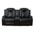 thumbnail image 3 of Recliner Loveseat, Living Room Furniture Power Leather 3 Seater Reclining Sofa with LED Lights/Storage Console/Cup Holders (Black), 3 of 6