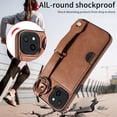 thumbnail image 4 of SaniMore Case for iPhone 13, PU Leather Durable [Back Card Slots] Wristlet Kickstand Buckle Protective Bumper Cover Shockproof Anti-fall/Anti-scratch for Ladies, Brown, 4 of 10