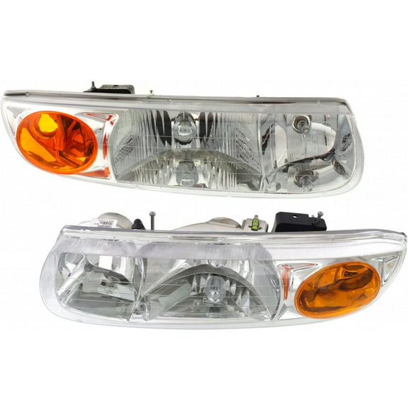 KarParts360 For 2000 2001 2002 Saturn SL Headlight Assembly Pair Driver and Passenger Side w/ Bulbs For GM2502206 GM2503206