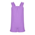 thumbnail image 5 of JIAYUE Girls Outfit Sets Solid Color Square Collar Summer Sleeveless Tank Top And Shorts Casual Lace Trim Lovely Children Clothes Suits, 5 of 7