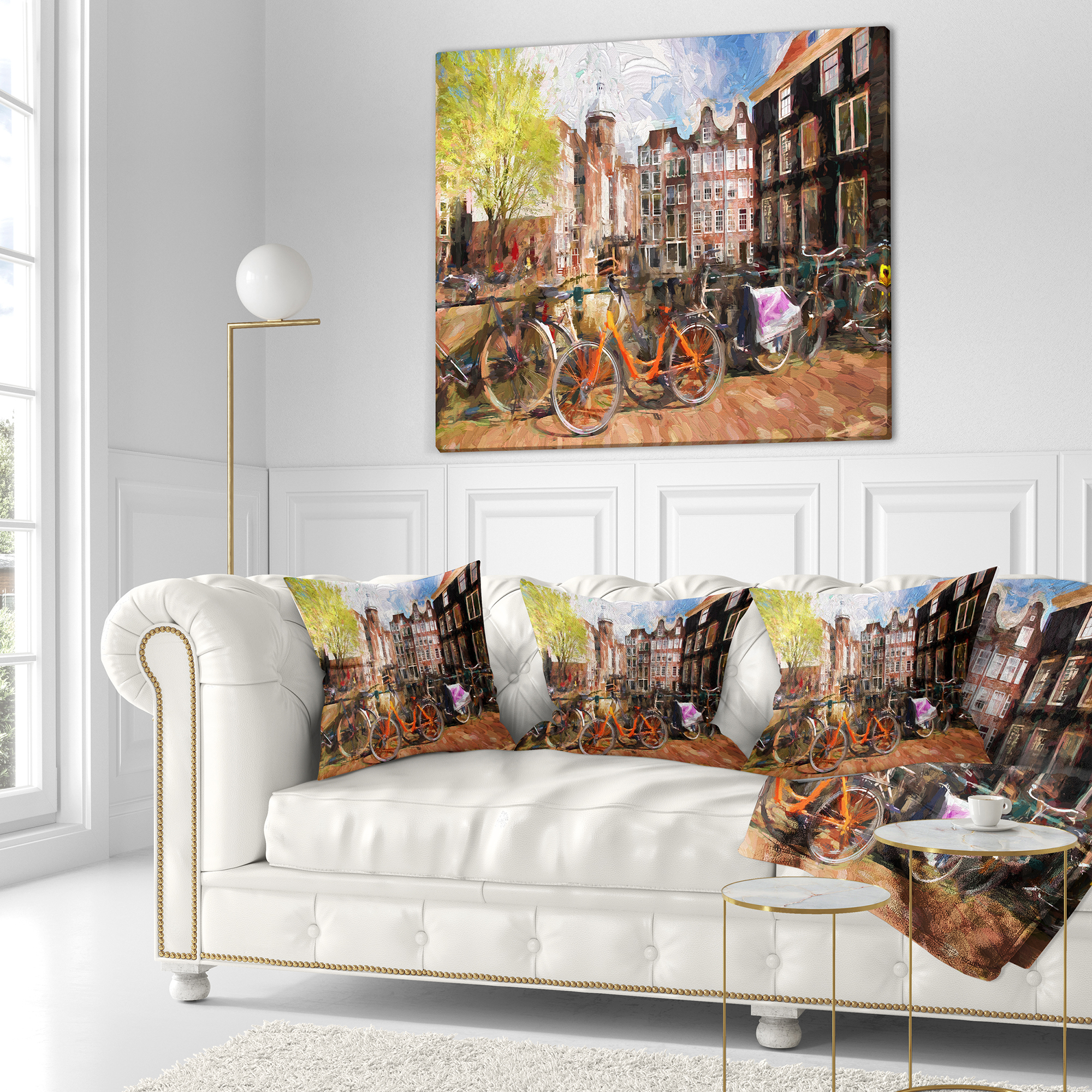 Designart Amsterdam City Artwork - Landscape Printed Throw Pillow - 18x18
