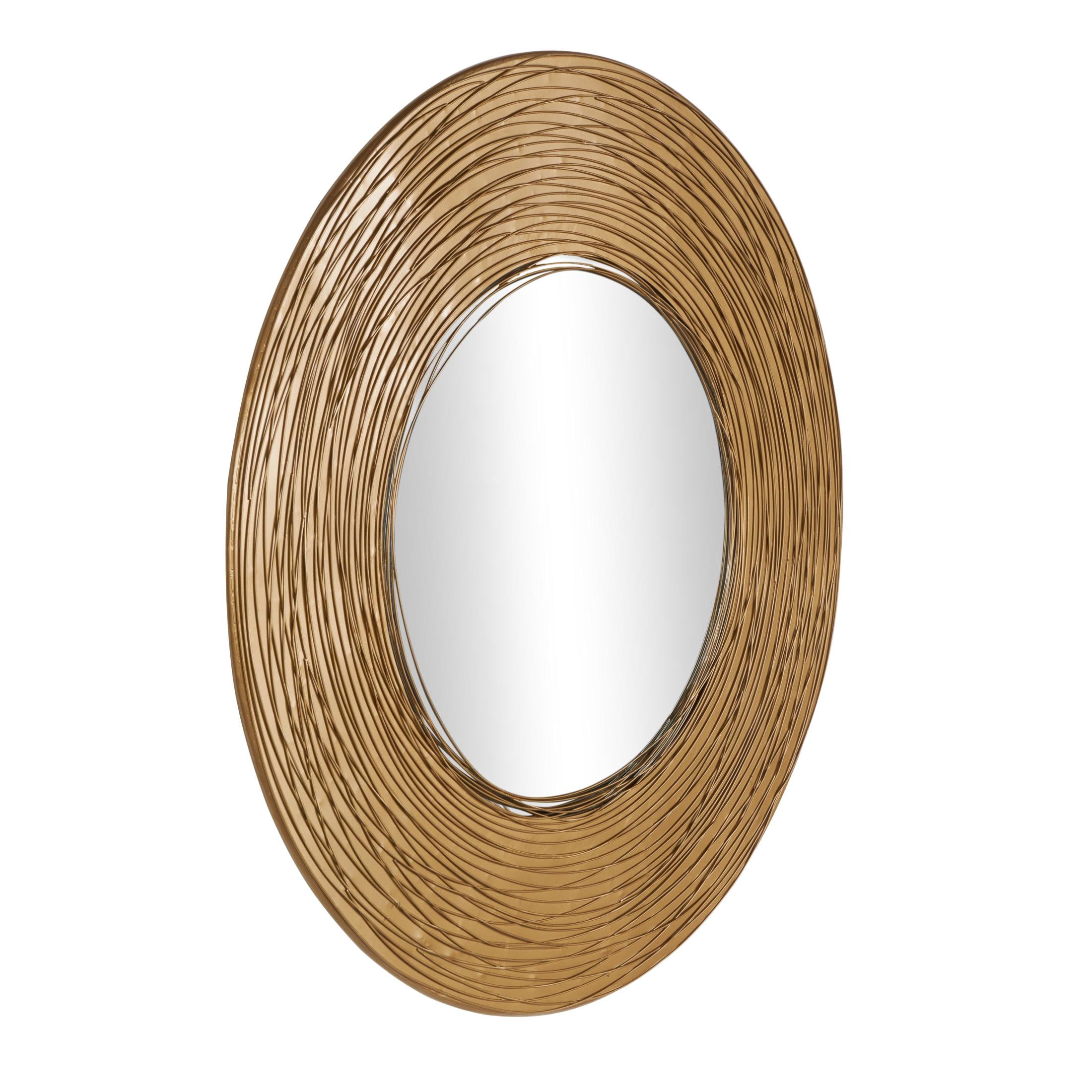 DecMode 30" x 30" Gold Abstract Wall Mirror with Overlapping Wire Rings
