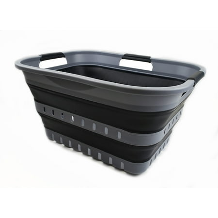 SAMMART 30L (8 gallon) Collapsible 3 Handled Plastic Laundry Basket - Foldable Pop Up Storage Container/Organizer - Portable Washing Tub - Space Saving Hamper/Basket