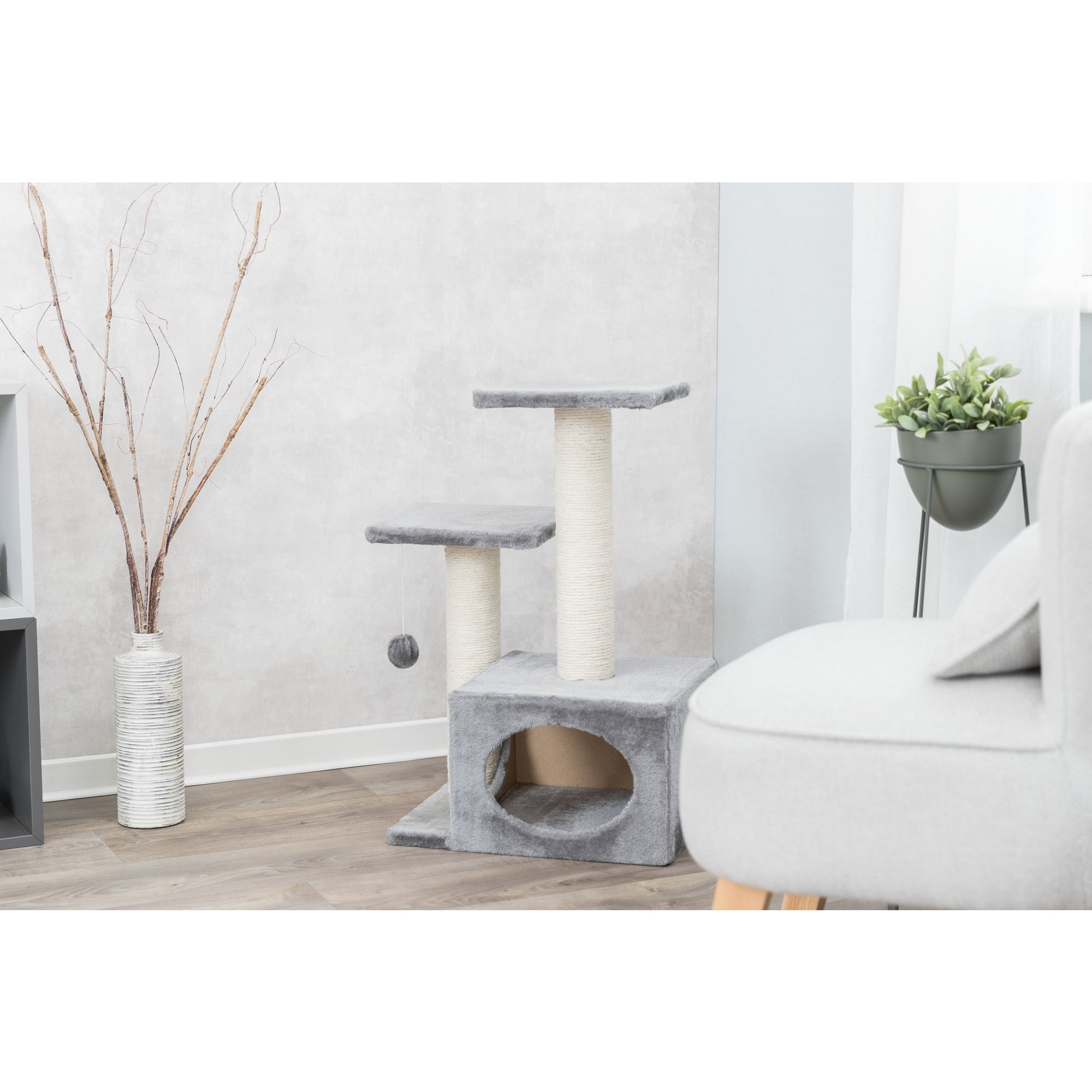 TRIXIE Valencia Plush & Sisal 3-Level 28" Cat Tree with Scratching Posts & Condo, Gray