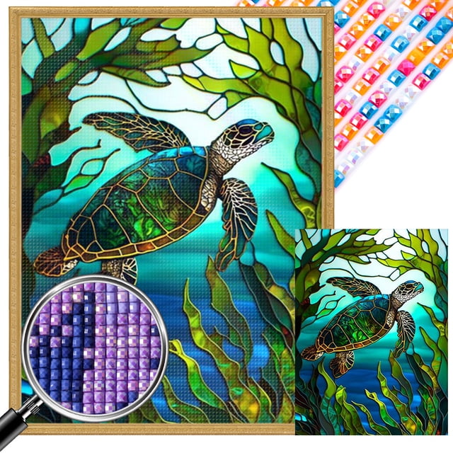 Pintura de diamante de vitral AB Wdftyju tortuga marina 5D 45x70cm