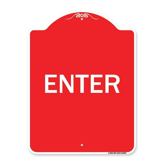 SignMission A-DES-RW-1824-24096 18 x 24 Po Signe de la Série Designer - Entrez Signe Enter&44; Rouge & Blanc