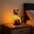 thumbnail image 6 of Cute Siamese Cat Resin Night Light, Solar Powered Garden Statue with Colorful Stained Glass Effect, Outdoor Patio Animal Figurine, Festive Lamp Gift, Yellow, 6 of 6
