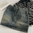 thumbnail image 2 of 2024 Nueva Falda Corta de Mezclilla Retro Oscura con Palabra A, Minifalda de Mezclilla de Cintura Alta, Falda Sexy Ajustada a la Cadera, Ropa de Moda Coreana, 2 of 4
