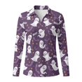 thumbnail image 4 of Xoenoiee Ghost Bat Star Print Womens Long Sleeve Polo Golf Shirts Halloween V Neck Tops Loose Fit Collared Tops Not Clingy Stretchy Business Casual Summer Fall Clothing Office Outfits, Size 2XL, 4 of 7