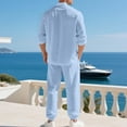 thumbnail image 3 of Yievot Men's Beach Outfit 2 Piece Linen Long Sleeve Henley Shirts and Jogger Pants Vacation Sets for Men, 3 of 7