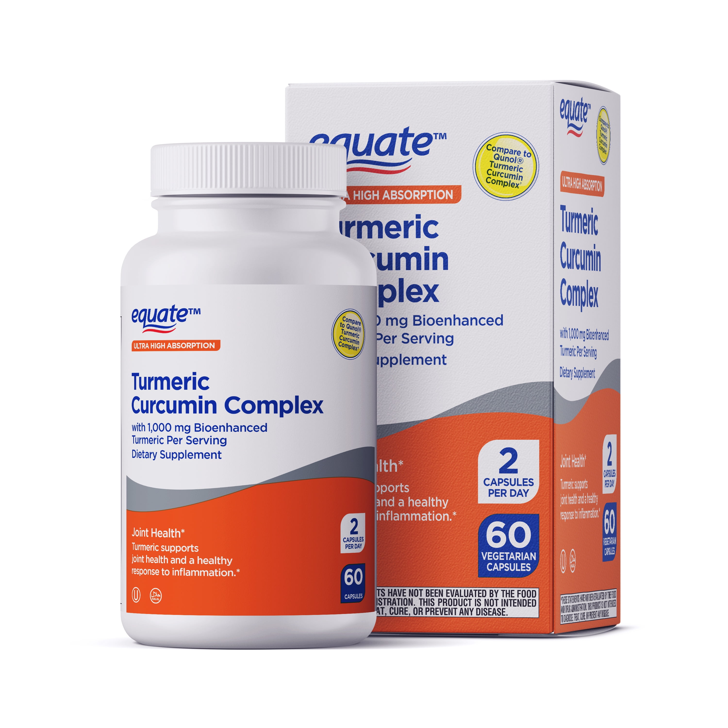 (3 pack) Equate Turmeric Curcumin Complex 1,000mg Capsules, 60 count