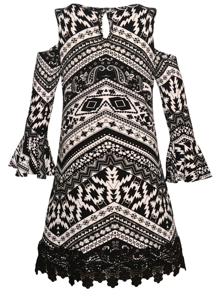 kaleidoscope cold shoulder dress