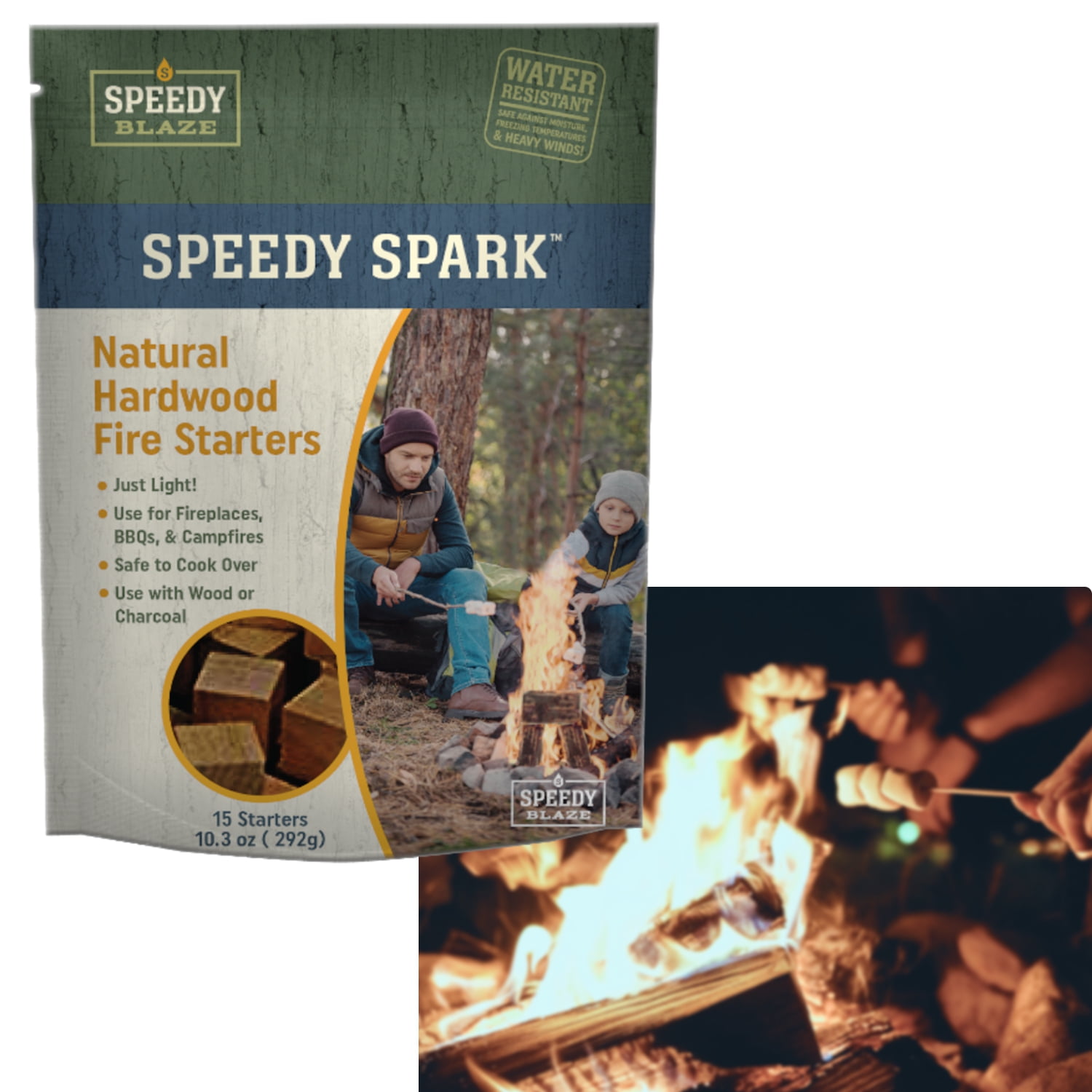 SpeedySpark Natural Hardwood Fire Starter Kindling Firewood Wood Stoves