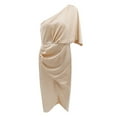 thumbnail image 3 of Sngxgn Women's Ruched Bodycon Dress Long Sleeve Front Drape Crew Neck Midi Dress(Gold,M), 3 of 7