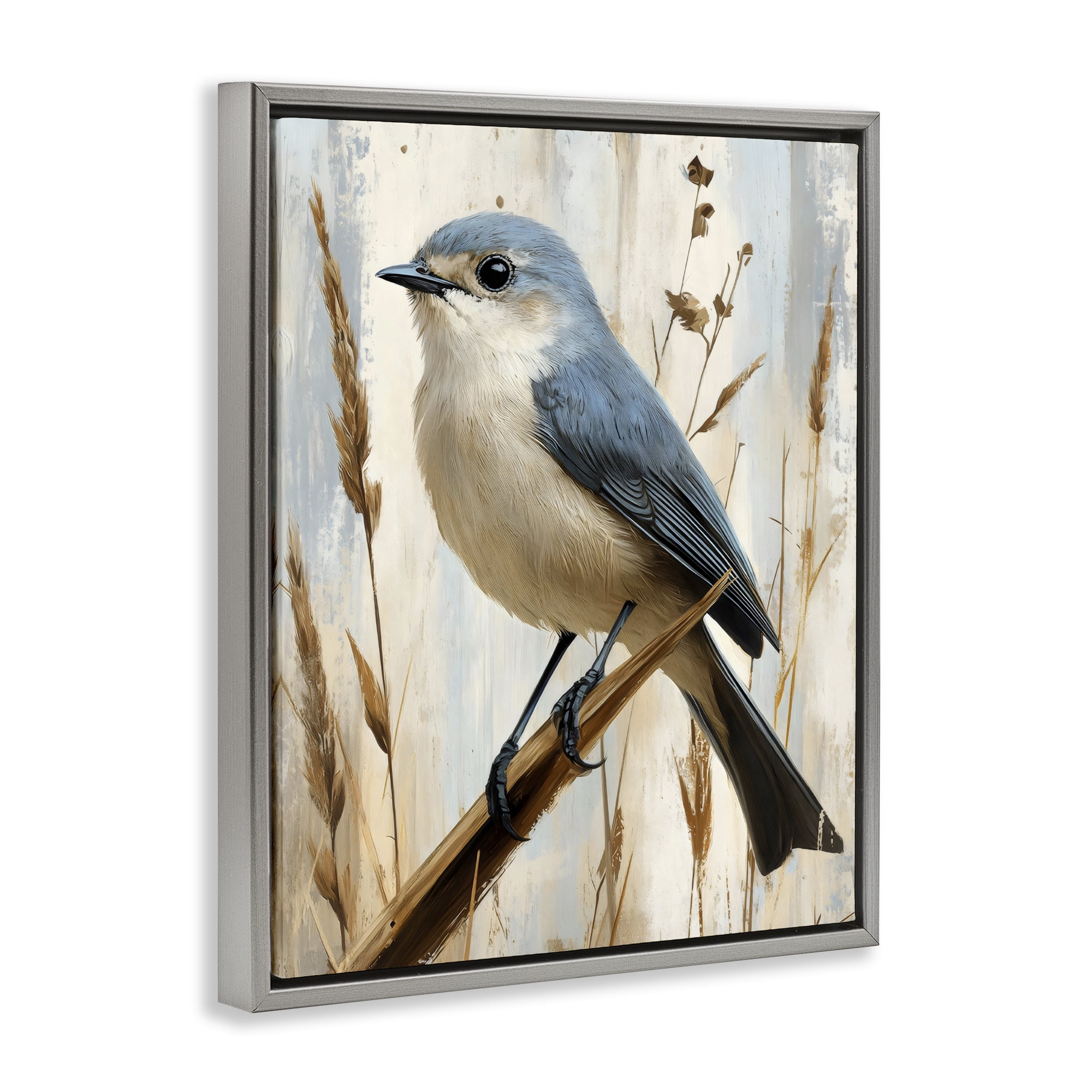 Stupell Industries Bluebird on Tall Glass Perch Gray Framed Floater Canvas Wall Art, design by Creative Studio