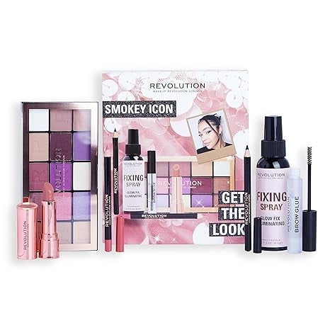 Révolution Maquillage Get The Look Coffret Cadeau Icône Fumée, Palette pour les Yeux, Eyeliner, Rouge à Lèvres, Colle pour Sourcils et Vaporisateur Fixateur Inclus, Diverses Teintes