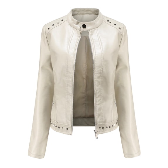Tejiojio Coats Clearance Women's Slim Leather Stand Collar Zip Motorcycle Suit Belt Coat Jacket Tops