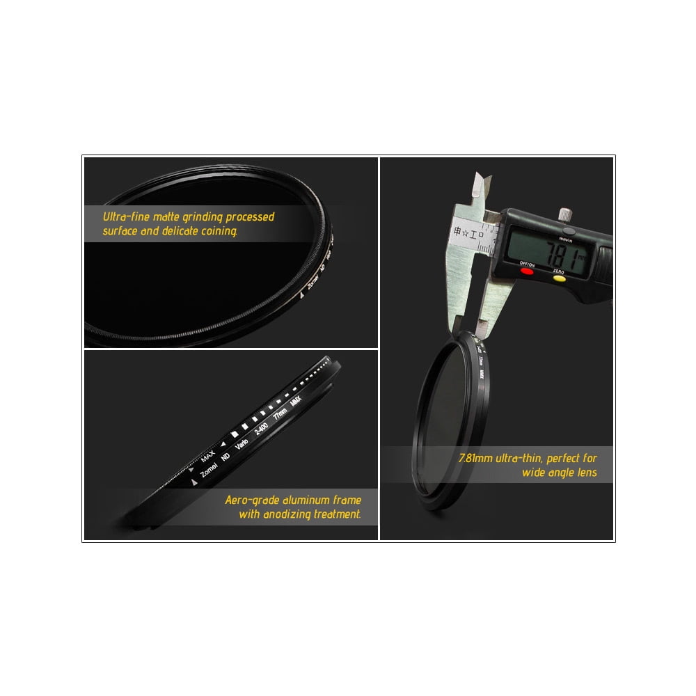 Leslaur ZOMEI 82mm Fader Variable Ultra Mince ND2-400 Densit/é ND Filtre R/églable ND2 ND4 ND8 ND16 ND32 /à ND400