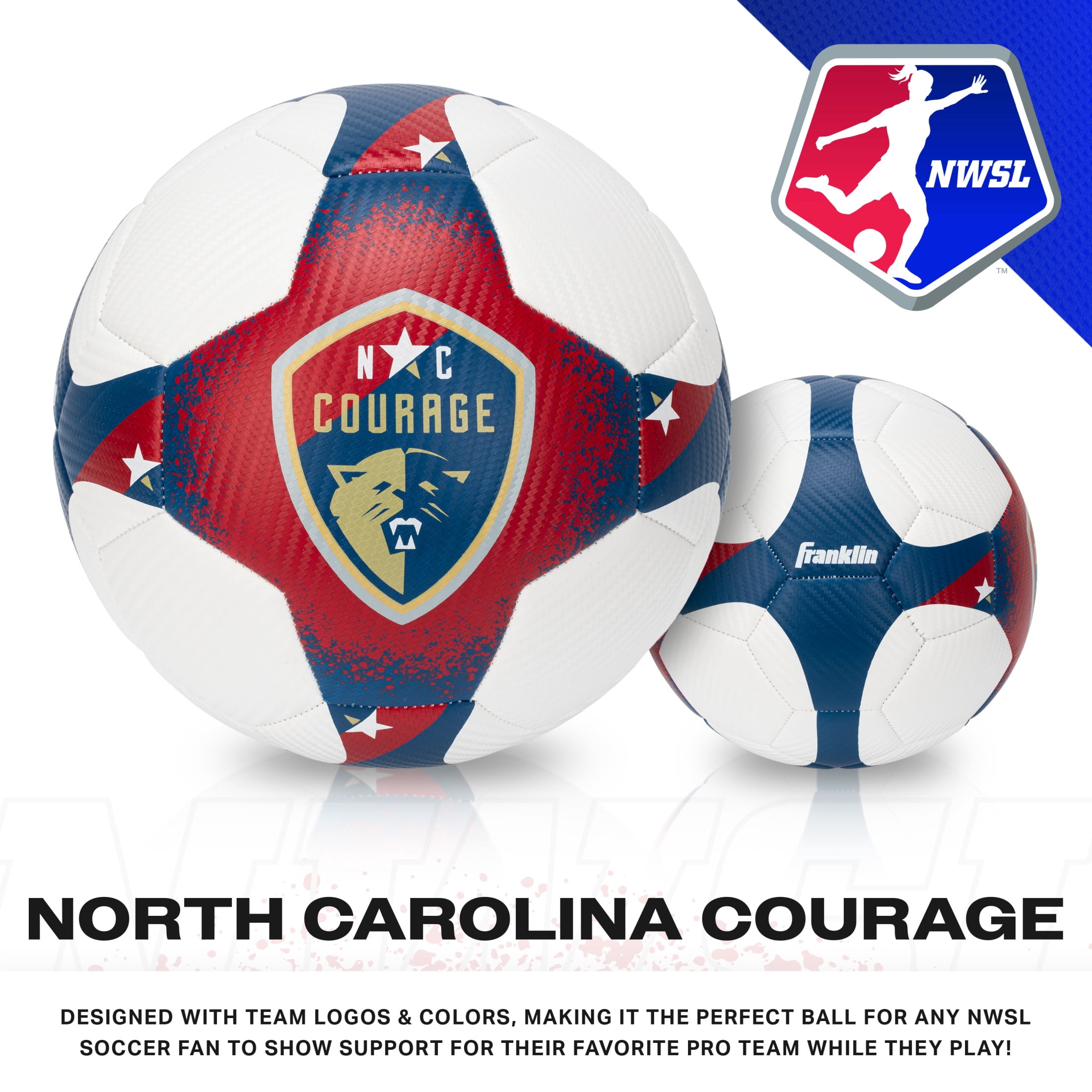 Franklin Sports NWSL North Carolina Courage Soccer Ball - Official Size 5 Soccer Ball - Regulation Size + Weight Soccer Ball for Kids + Adults - Boys + Girls Soccer Ball - Air Pump Included