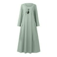 thumbnail image 4 of DTBPRQ Women's Fall Dress 2024 Cotton Linen Dress Long Sleeve A-line and Flare Maxi Long Dress on Clearance, 4 of 5