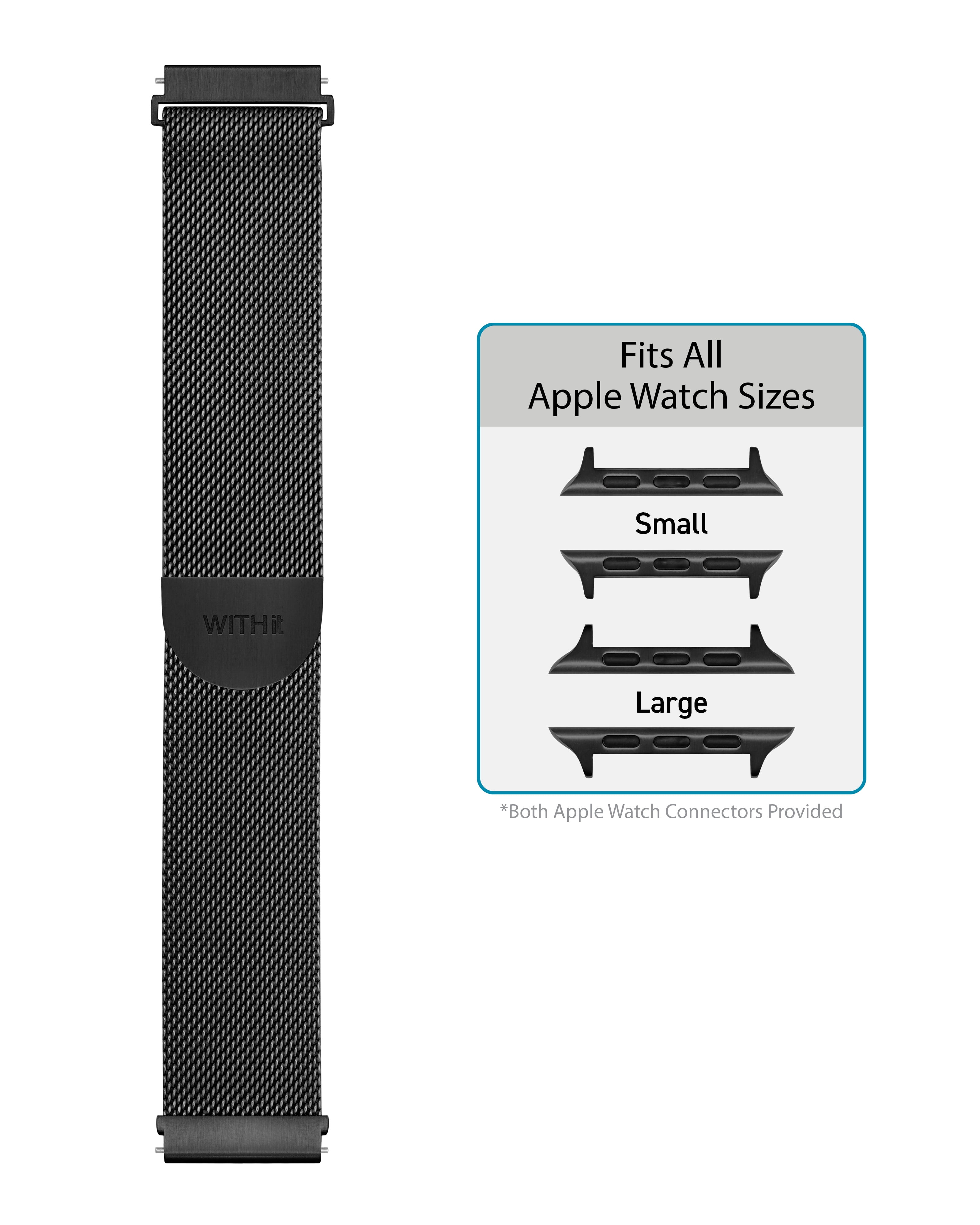 WITHit Black Stainless Steel Mesh Band for the Apple Watch®, Fits all Apple Watch® Series and Sizes, Unisex