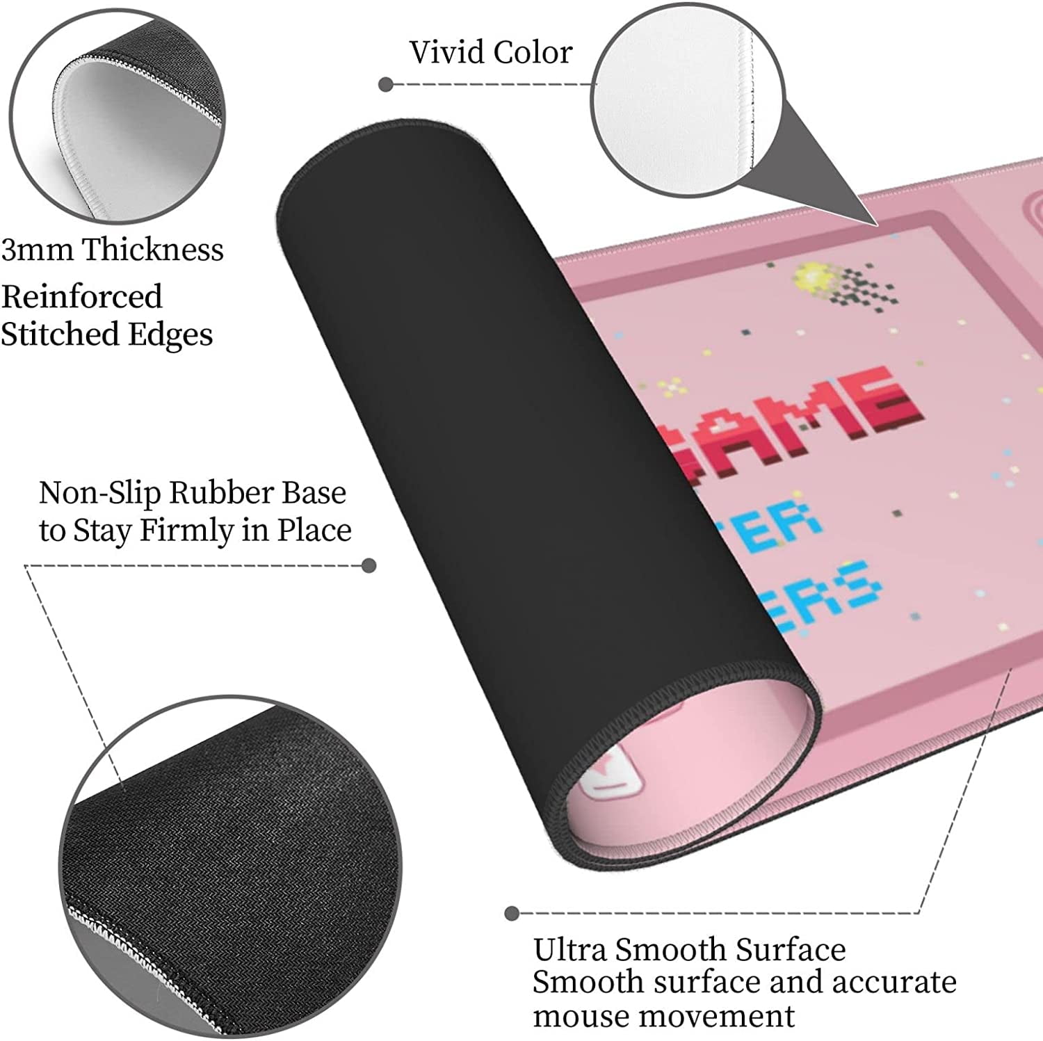 Kawaii Pink Gamer Gaming Mouse Pad XL, Large Extended Mousepad Desk Pad, Long Nonslip Rubber Mice Mats Stitched Edges Playmat for Office Home Gamer, 31.5x11.8 Inch
