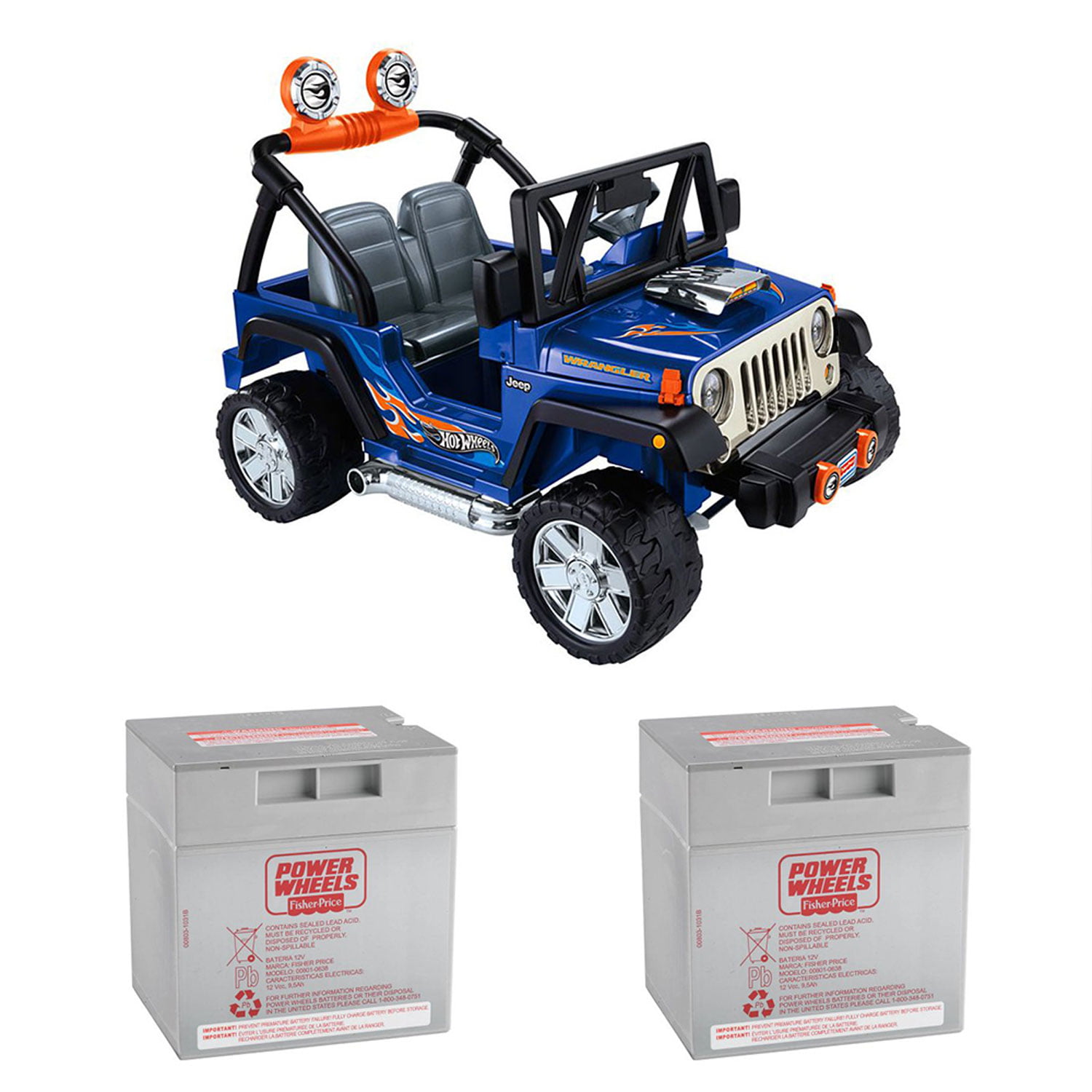 Power Wheels Hot Wheels Jeep Wrangler 12V Ride-On + Replacement Battery (2  Pack) 