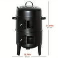 thumbnail image 6 of TOPTENG Vertical Charcoal BBQ Smoker, 3-in-1 16" Round Charcoal Barbecue Grill with 2 Cooking Area, and Thermometer for Outdoor Camping Picnic Backyard Cooking, Black, 6 of 8