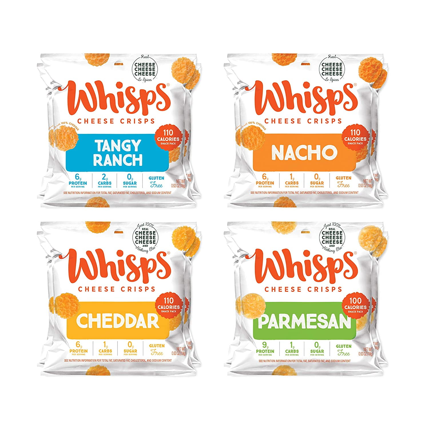 Whisps Cheese Crisps Parmesan, Cheddar, Tangy Ranch & Nacho Cheese