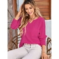thumbnail image 5 of Womens Tops Waffle Knit Long Sleeve Notched V Neck Shirts Casual Trendy Solid Color Loose Blouses Rose Red XL, 5 of 7