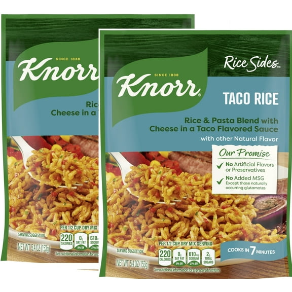2 Pack Knorr Taco Rice Sides, Cooks in 7 Minutes, No Artificial Flavors or Preservatives, No Added MSG 5.4 Oz