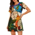 thumbnail image 1 of Fotbe Stained Glass Cat Art Bata de Dormir para Mujer con Estampado, Camisón de Algodón de Manga Corta, Ropa de Dormir Casual, 1 of 6