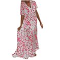 thumbnail image 2 of Fshaion Robe d'Été pour Femmes 2024 Grande Taille Col en V Imprimé Manches Courtes Patchwork Décontractée Longue Robe Liquidation à Moins de 10!, 2 of 6