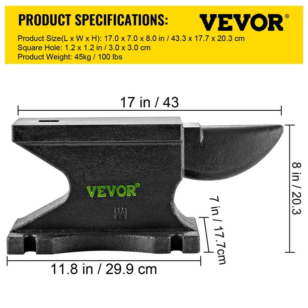 VEVOR Cast Iron Anvil, 25 Lbs(11kg) Single Horn Anvil with 6.8 x 3.5 inch Countertop and Stable Base, High Hardness Rugged Round Horn Anvil
