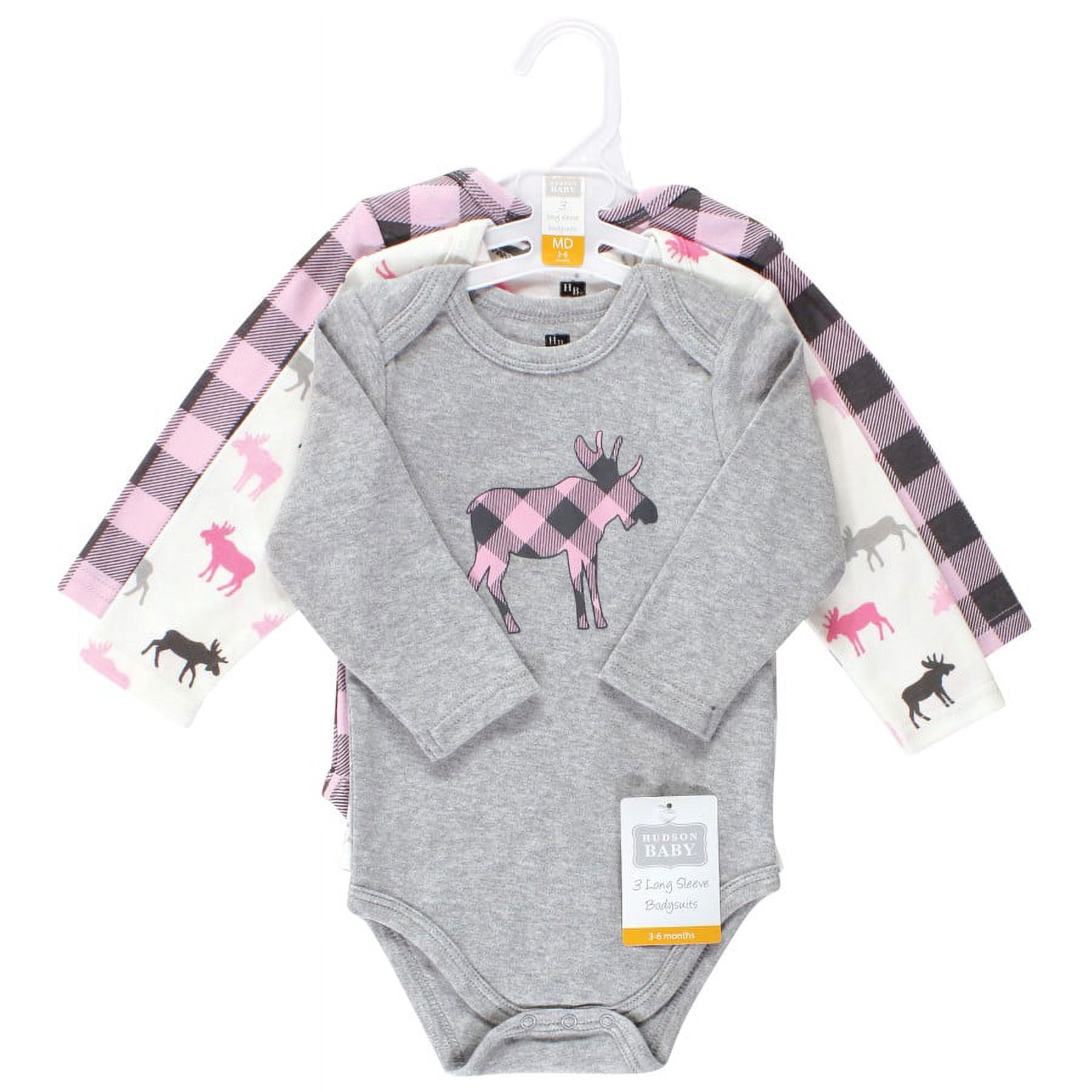 Hudson Baby Cotton Long-Sleeve Bodysuits, 3-Pack, Newborn- 24 Months