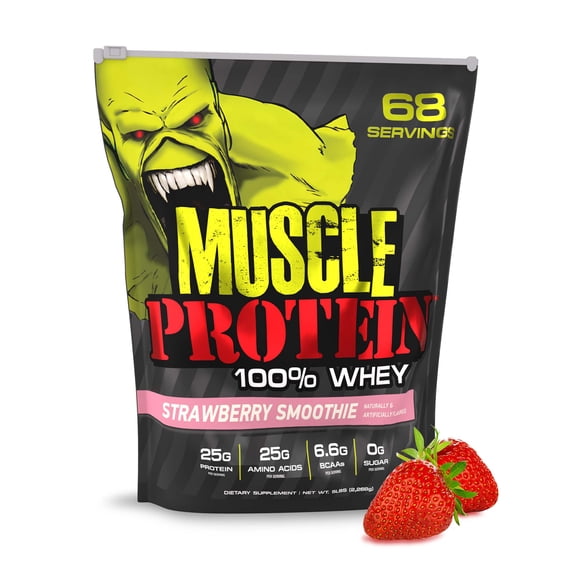 COLOSSAL LABS Muscle Protein Whey Powder [5 lbs/Pack of 1]– Cold Filtered, 25g Pure Protein, 6.6g BCAAs (Packaging May Vary) (5LB, Strawberry)