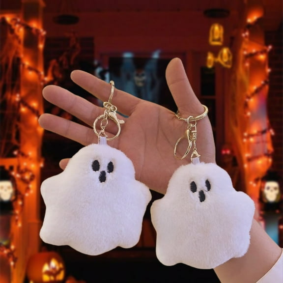 Sunshinehomely 2PCS Halloween Ghost Keychain, Cute Ghost Backpack Keychain, Halloween Ghost Pendant, Halloween Plush Keychain for Women Friends