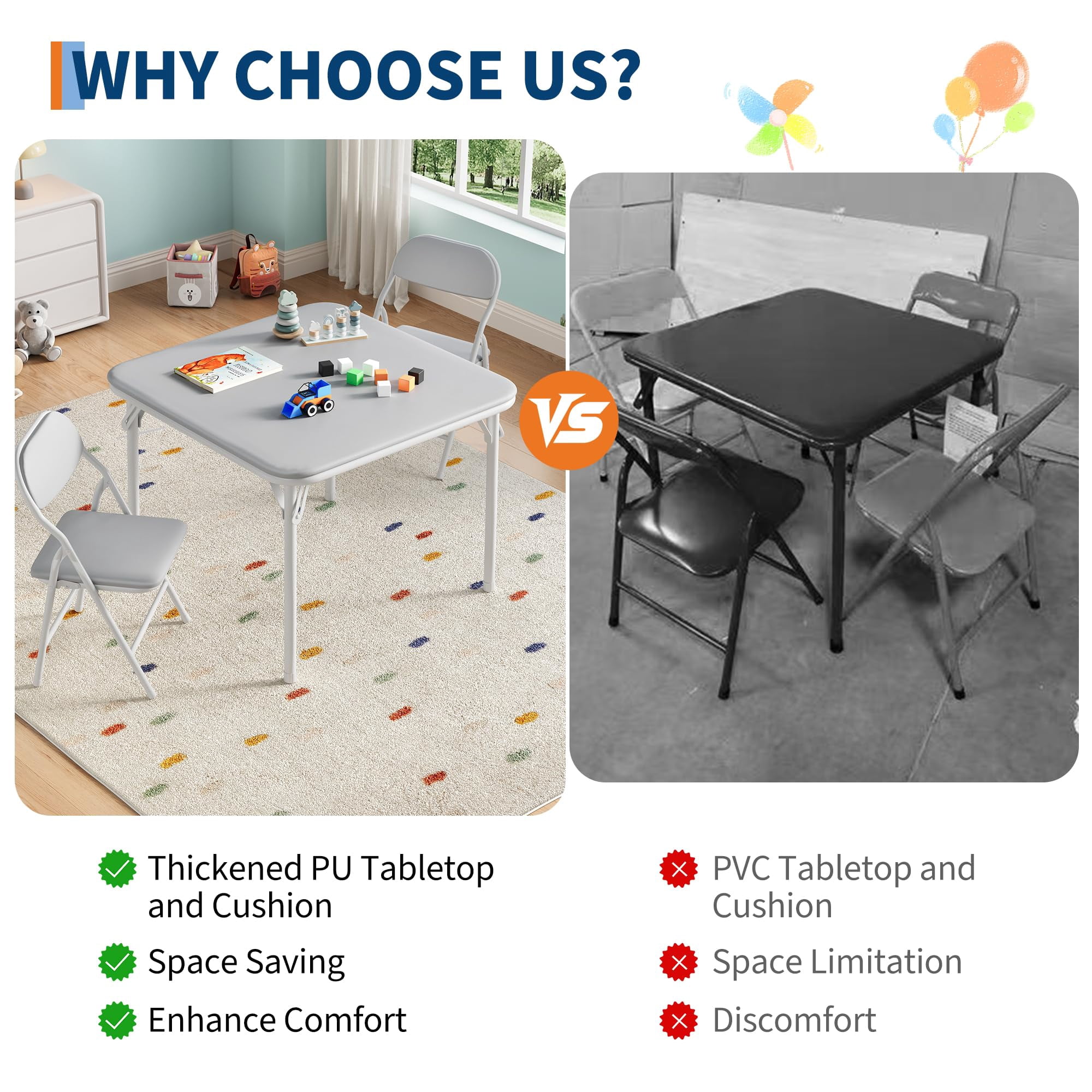 Huisuilinss Kids Folding Table And Chairs,Square Children's Activity Table And Chairs,Kids Table And Chair With Padded Cushion,Metal Folding Activity Table With Chair For Dining Daycare Classrooms