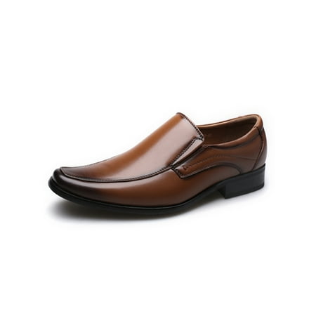 

Woobling Men Leather Shoe Lace Up Dress Shoes Slip On Oxfords Glossy Flats Office Wedding Brown 7.5