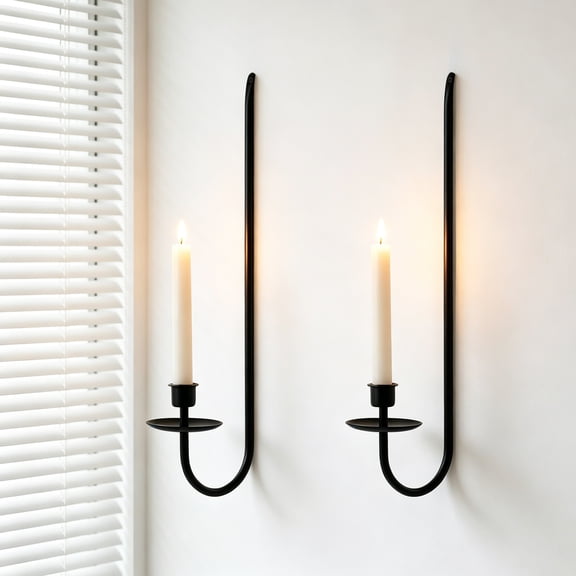 Wavraging Candle Sconces Set of 2, Modern Metal Wall Candle Holder, Black Wall Mount Candle Sconces, Hanging Wall Decoration for Entryway Living Room Farmhouse Fireplace Wedding