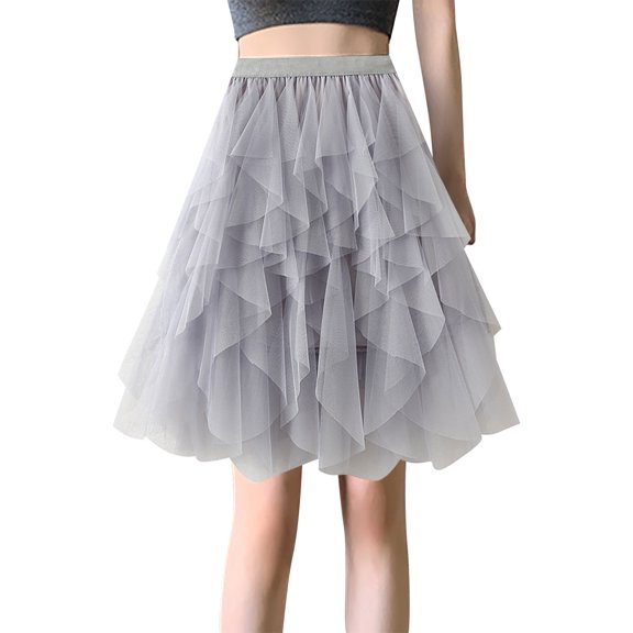 HJYCHN Skirts for Women Knee Length Long Adult Tutu Layered Short Prom Party Midi Skirt Net Fairy Tutu Skirts for Women Grey One Size