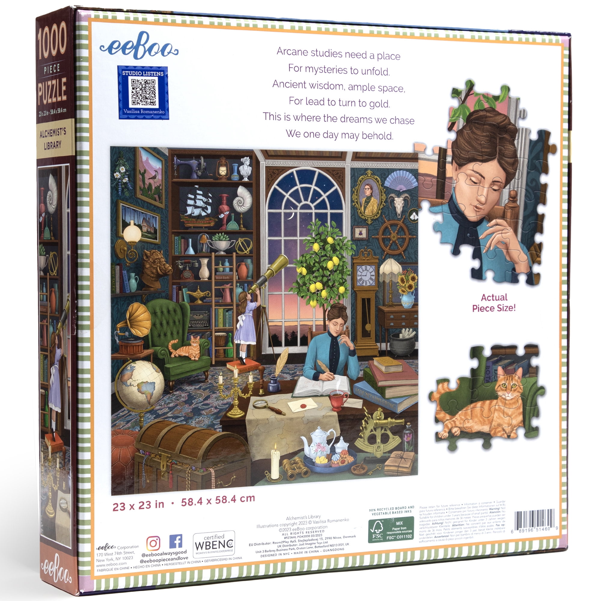 eeBoo Piece & Love: Alchemist's Library - 1000 Piece Puzzle - Adult Square Jigsaw, 23x23", Includes Image Reference Insert, Glossy High-Quality Pieces