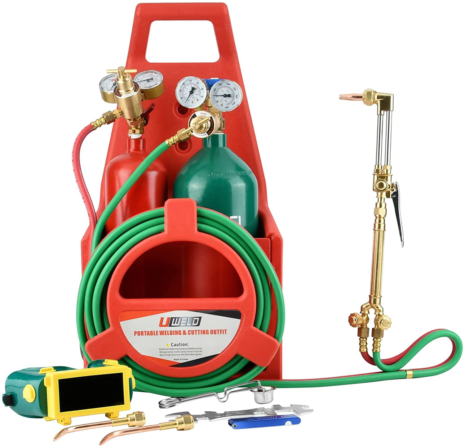Datingday Professional Portable Oxygen Acetylene Oxy Welding Cutting Torch  Kit W/Gas Tank and Movable wheels, Torch Cutting and Welding Portable Kit 