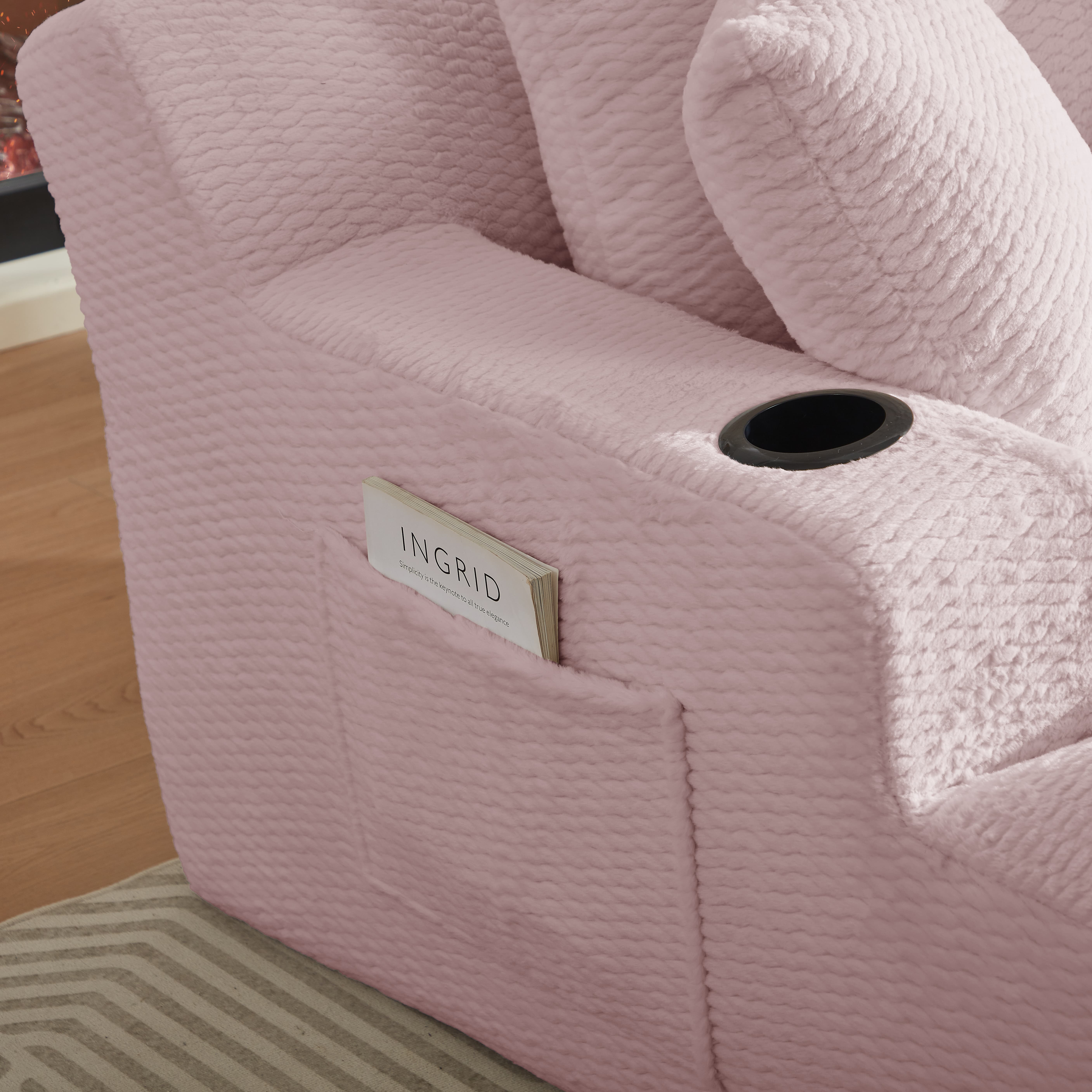 Aukfa Oversized Chaise Lounge Chair Indoor with Cup Holder & Side Pocket, Faux Fur Sleeper Chair for Living Room, Bedroom,Pink
