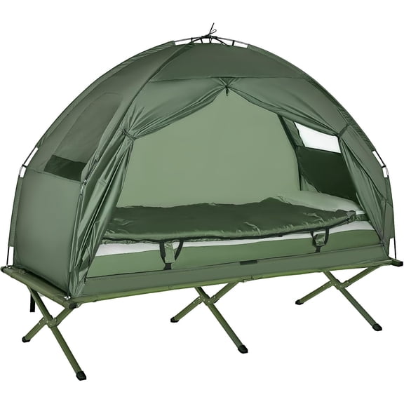 Camping Tent Cot 6-in-1 Folding Tent Cot Combo Off Ground Travel | Mattress, Pillow, Sleeping Bag, Bed Cover, Roller Carrying Bag, Hiking, Backpacking, Picnic