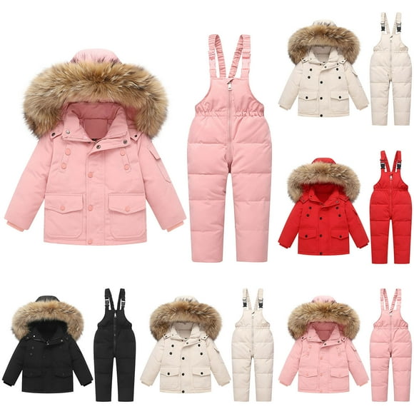 Meichang Boys Girls Winter Snowsuit Set 2 Piece Kids Hooded Jacket and Snow Bib Pants Ski Outfit Outdoor Toddler Girl Ski Suit for 1-6 Years